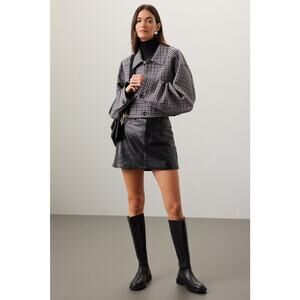 DL1961 Black 100% Leather Alma Front Button Mini Skirt Size 32